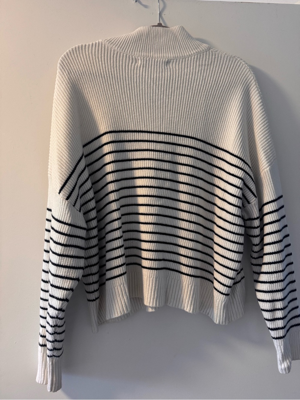 Mango Quarter Zip Ribbed Ivory Striped Sweater - Size M - Picture 4 of 4